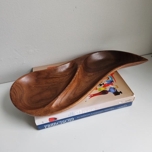 Mid 20th Century Monkey Pod Divided Dish Tray - Picture 1 of 8